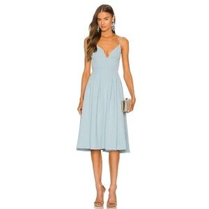 NBD x Revolve Henri Midi Dress in Shadow Blue Pleated cocktail sz Small